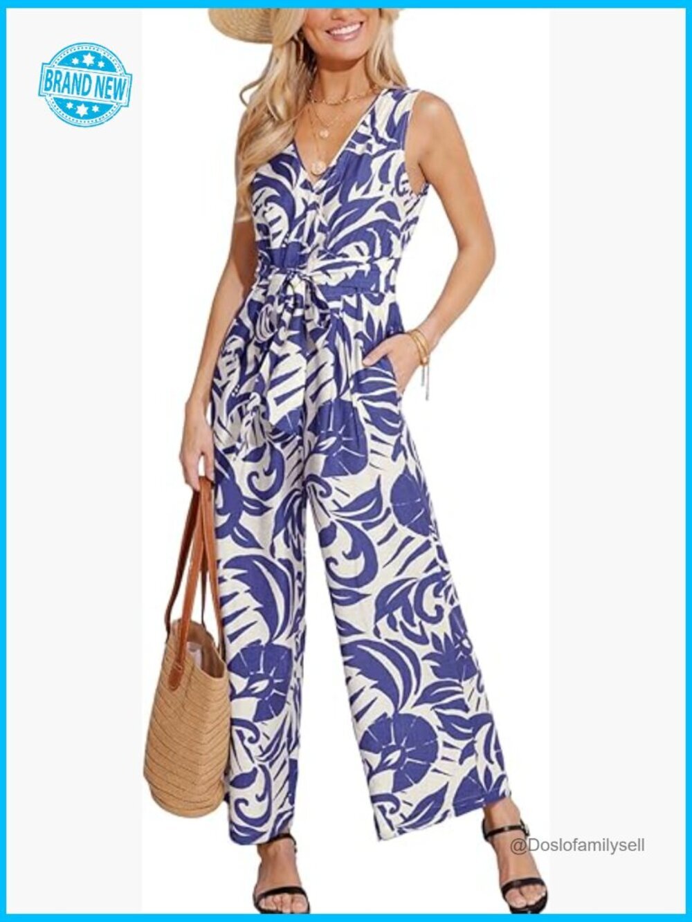 Surplice Neck Wide Leg Jumpsuit Sleeveless Dressy Vacation Beachwear